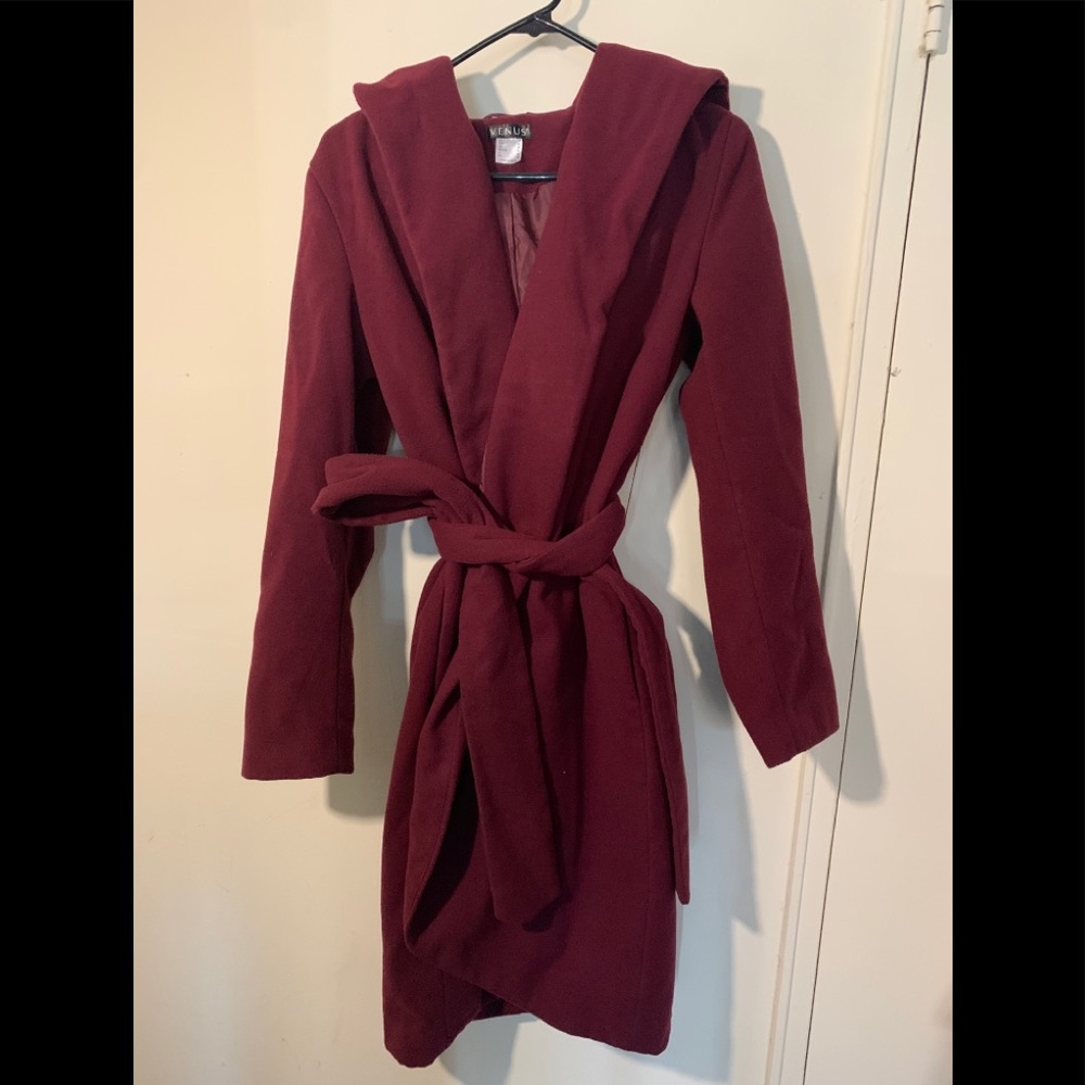 Hooded Wrap Coat - Berry -NWOT